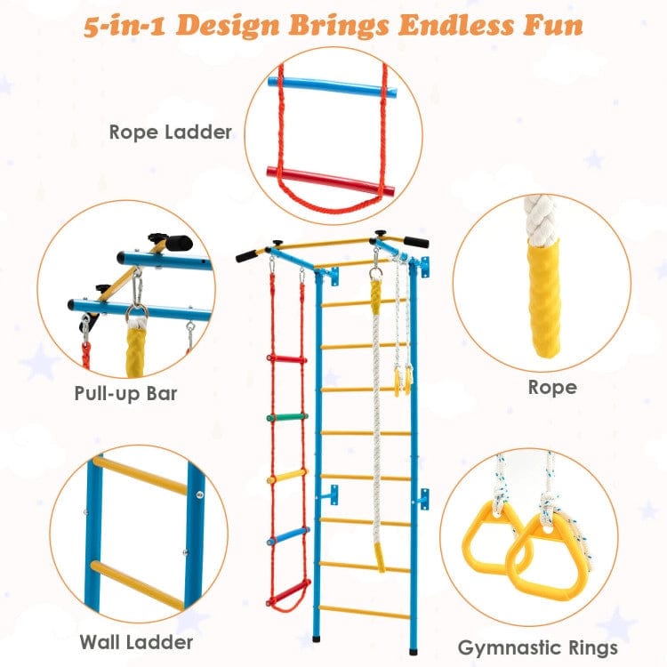 Costway 5 In 1 Kids Indoor Gym Playground Swedish Wall Ladder