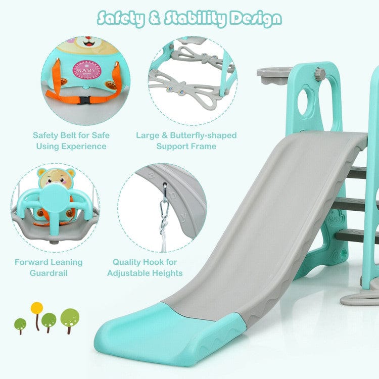 Costway 3-in-1 Toddler Climber and Swing Set Slide Playset - Green