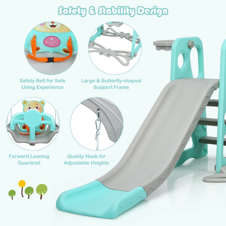 Costway 3-in-1 Toddler Climber Swing Set Slide Playset Green