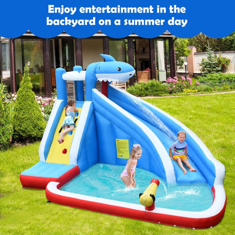 Costway Inflatable Water Slide Shark Bounce House Castle