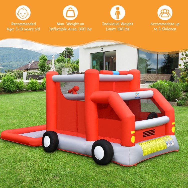 Costway Fire Truck Themed Inflatable Castle Water Park Kids Bounce House without Blower