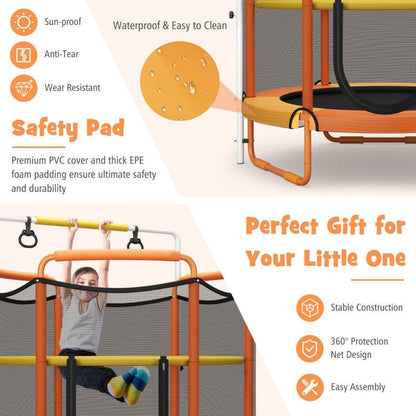 Costway 5 ft Kids 3-in-1 Game Trampoline with Enclosure Net Spring Pad - Orange