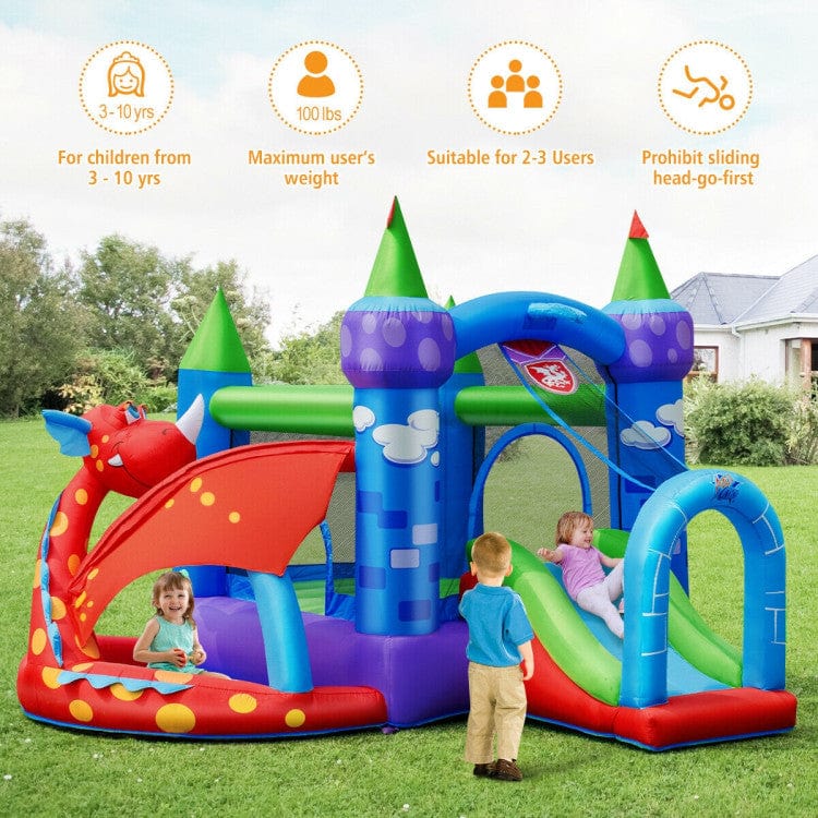 Costway Kids Inflatable Bounce House Dragon Jumping Slide Bouncer Castle