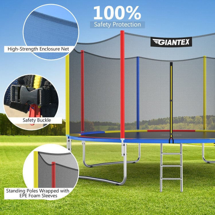 Costway Outdoor 14 ft Recreational Trampoline Enclosure Net Ladder