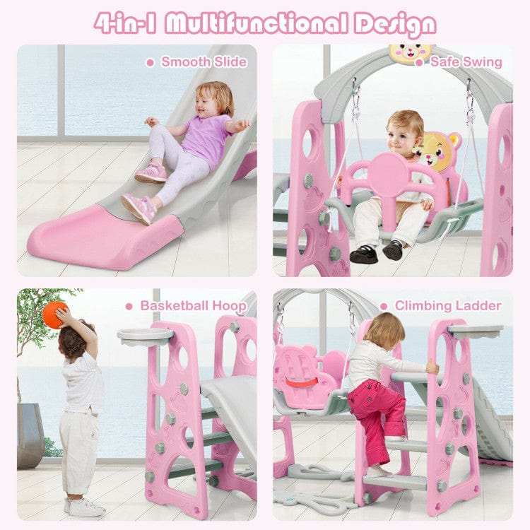 Costway 3-in-1 Toddler Climber Swing Set Slide Playset Pink