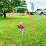 Costway Outdoor Kids Swing Set Heavy-Duty Metal A-Frame Ground Stakes Orange