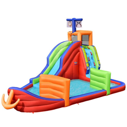Costway 6-in-1 Pirate Ship Waterslide Kid Inflatable Castle with Water Blasters and 735W Blower