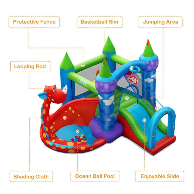 Costway Kids Inflatable Bounce House Dragon Jumping Slide Bouncer Castle