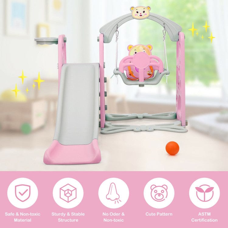 Costway 3-in-1 Toddler Climber and Swing Set Slide Playset - Pink