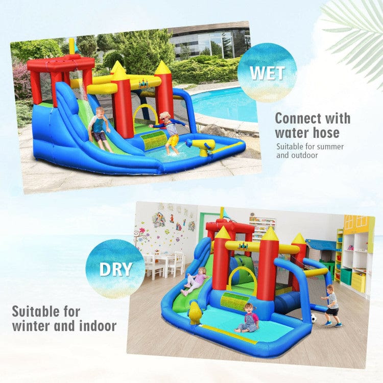 Costway Inflatable Bouncer Bounce House with Water Slide Splash Pool