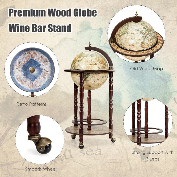 Costway Italian Style Design Wooden Globe Liquor Bottle Wine Rack