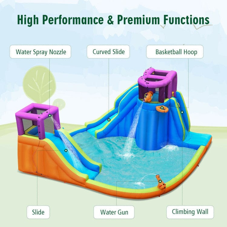 Costway 6-in-1 Inflatable Dual Water Slide Bounce House