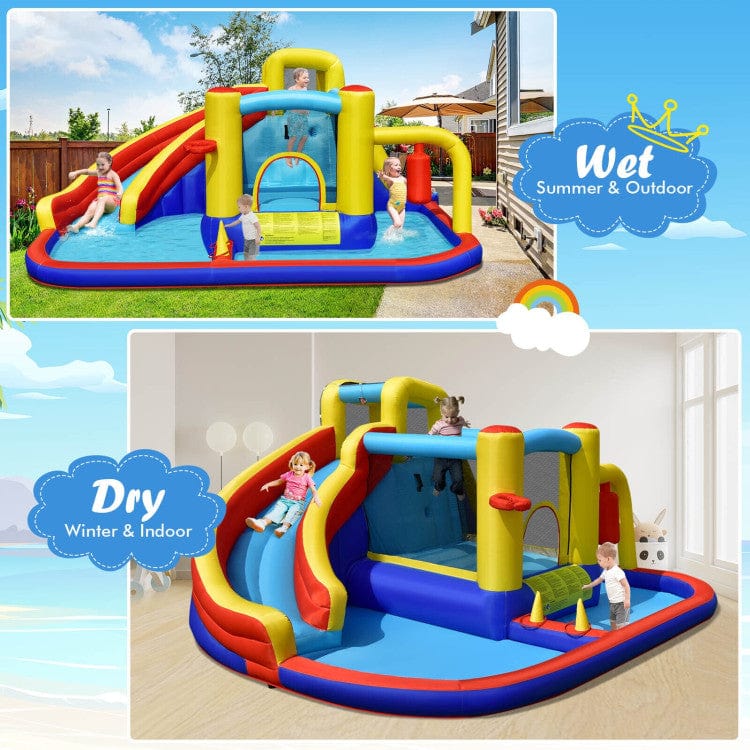 Costway 7-in-1 Inflatable Water Slide Water Park Kids Bounce Castle w/ 735W Blower