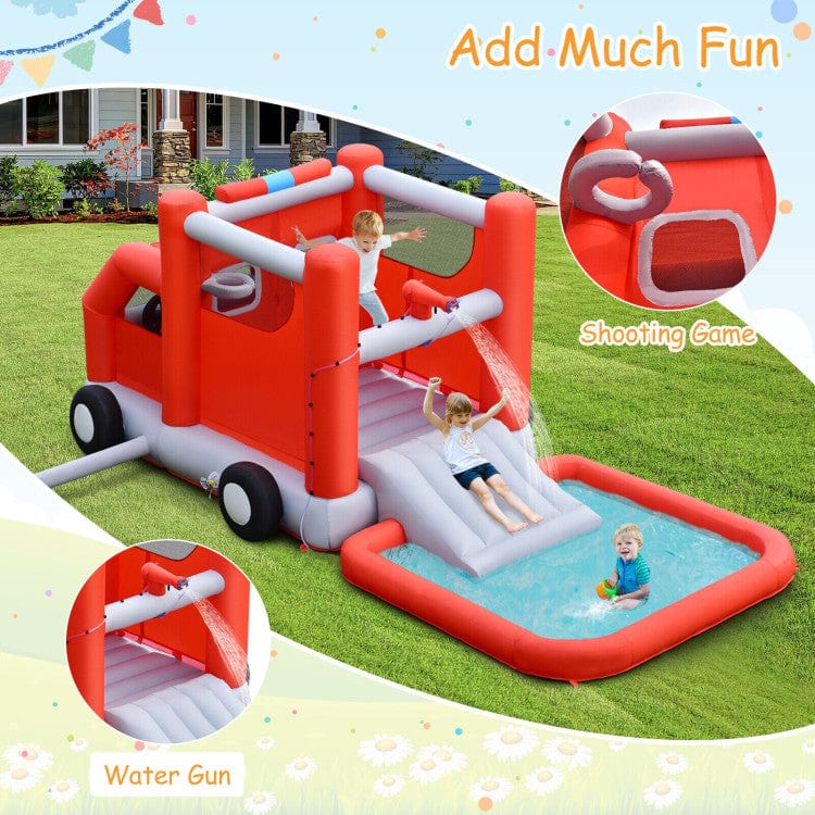 Costway Fire Truck Themed Inflatable Castle Kids Bounce House without Blower