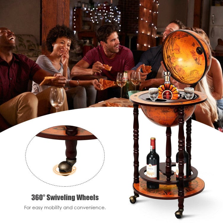 Costway 16th Century Wood Globe Wine Bar Stand