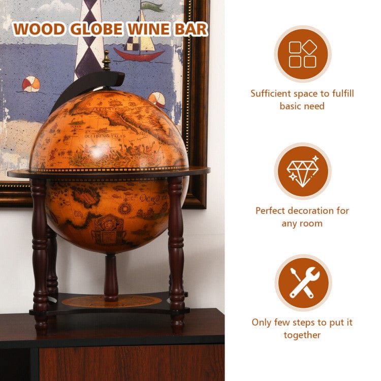 Costway 23 Inch Globe Wine Bar Stand for Dining Room and Living Room-Coffee