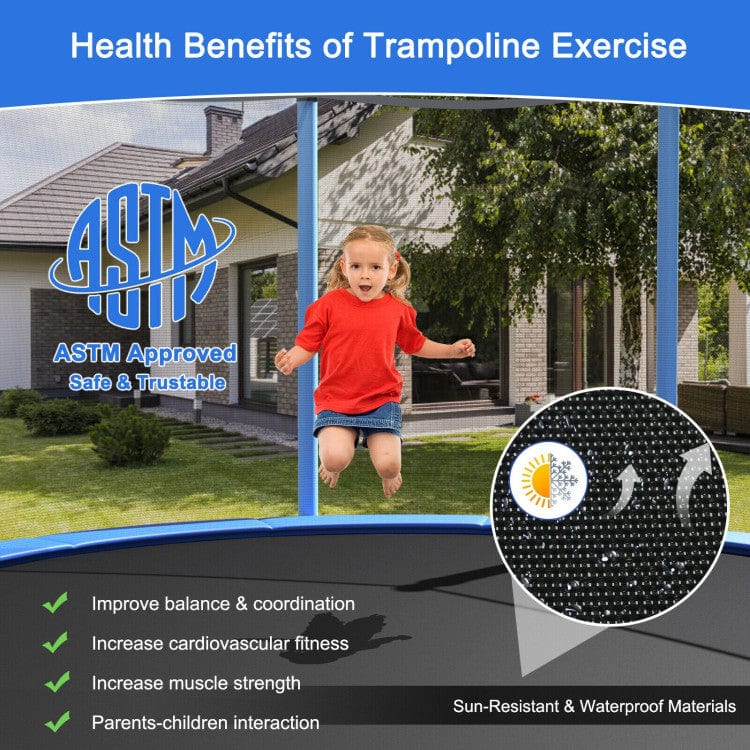 Costway 8ft Outdoor Trampoline with Safety Closure Net
