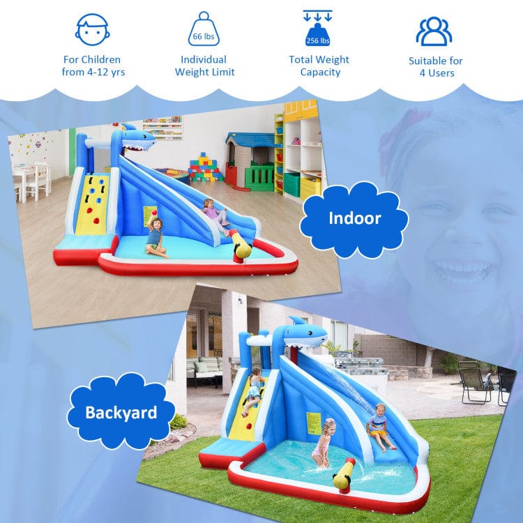 Costway Inflatable Water Slide Shark Bounce House Castle