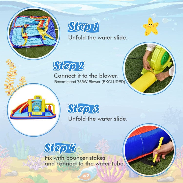 Costway 7-in-1 Inflatable Water Slide Bounce Castle Splash Pool