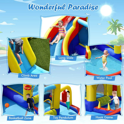 Costway 7-in-1 Inflatable Water Slide Water Park Kids Bounce Castle 735W Blower