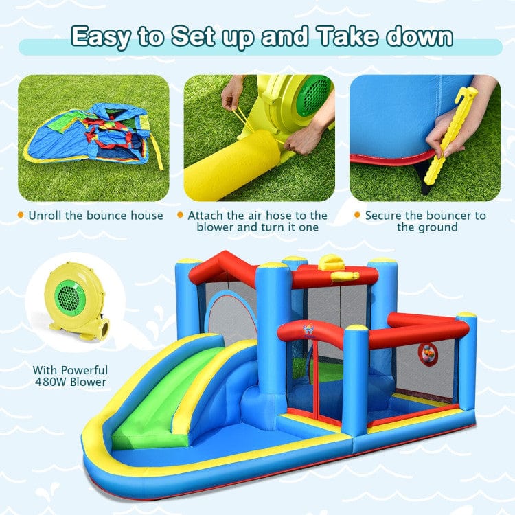 Costway Inflatable Kids Water Slide Bounce Castle with 480W Blower
