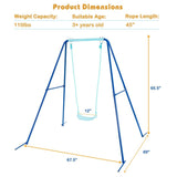 Costway Outdoor Kids Swing Set Heavy-Duty Metal A-Frame Ground Stakes Blue