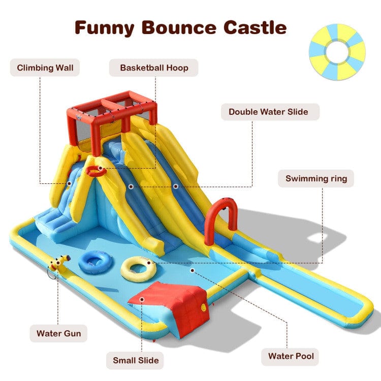 Costway Inflatable Dual Slide Water Park Climbing Bouncer with 735W Air Blower