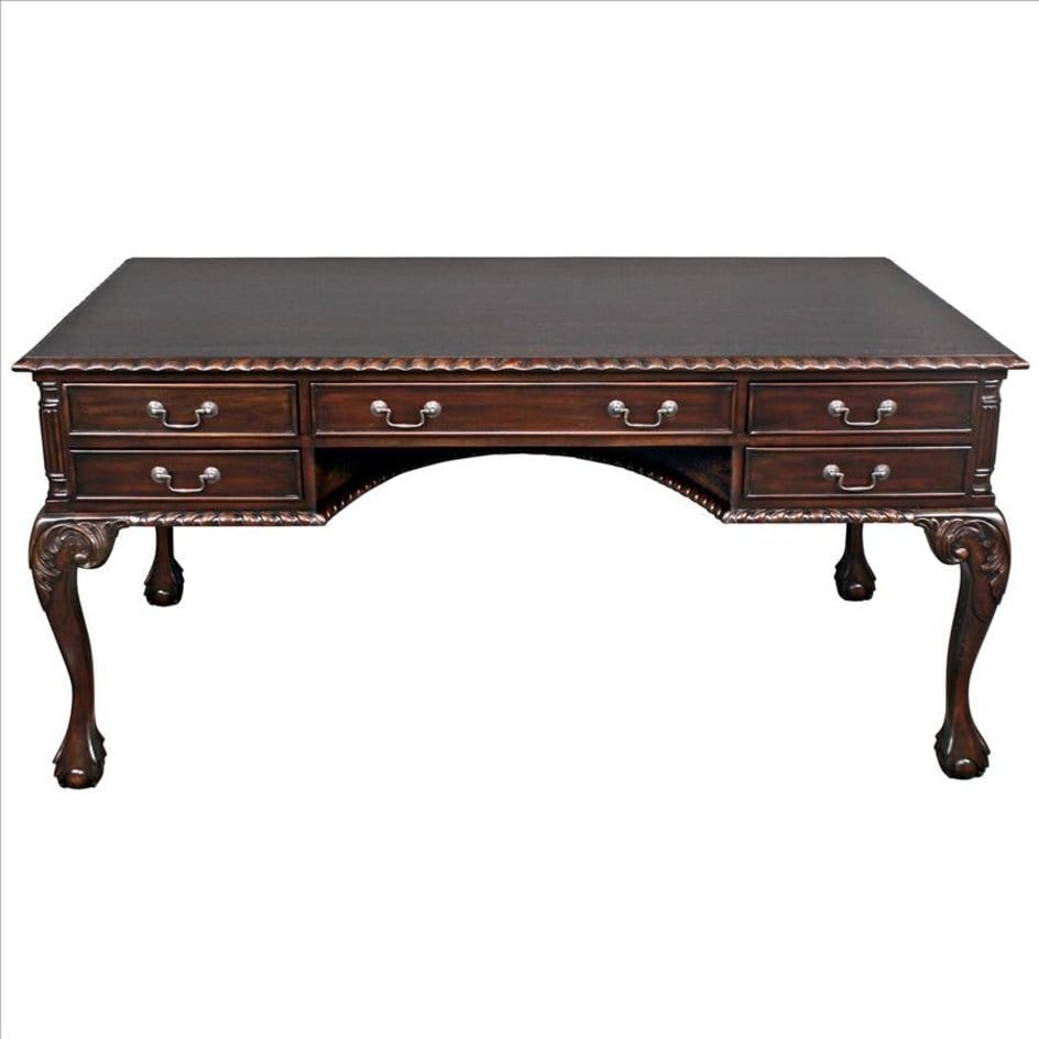 Design Toscano 19th Century Chippendale Mahogany Partners Writing Desk