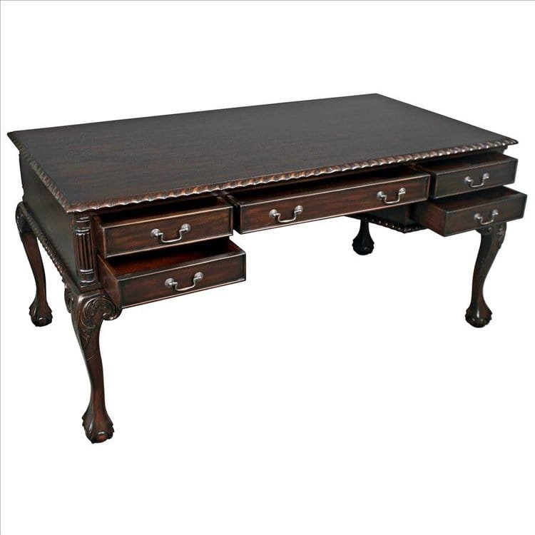 Design Toscano 19th Century Chippendale Mahogany Partners Writing Desk