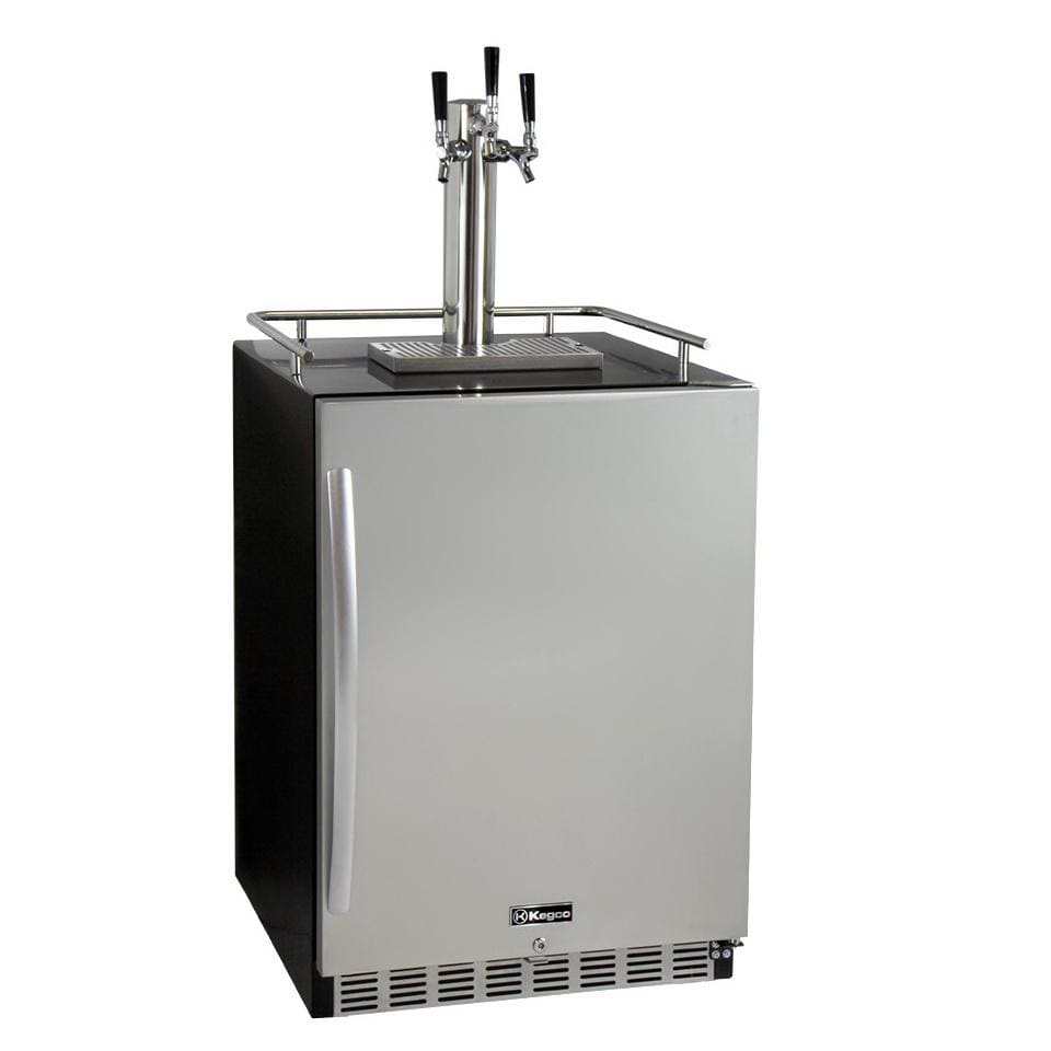 Kegco 24&quot; Wide Triple Tap Stainless Steel Built-In Right Hinge Kegerator with Kit