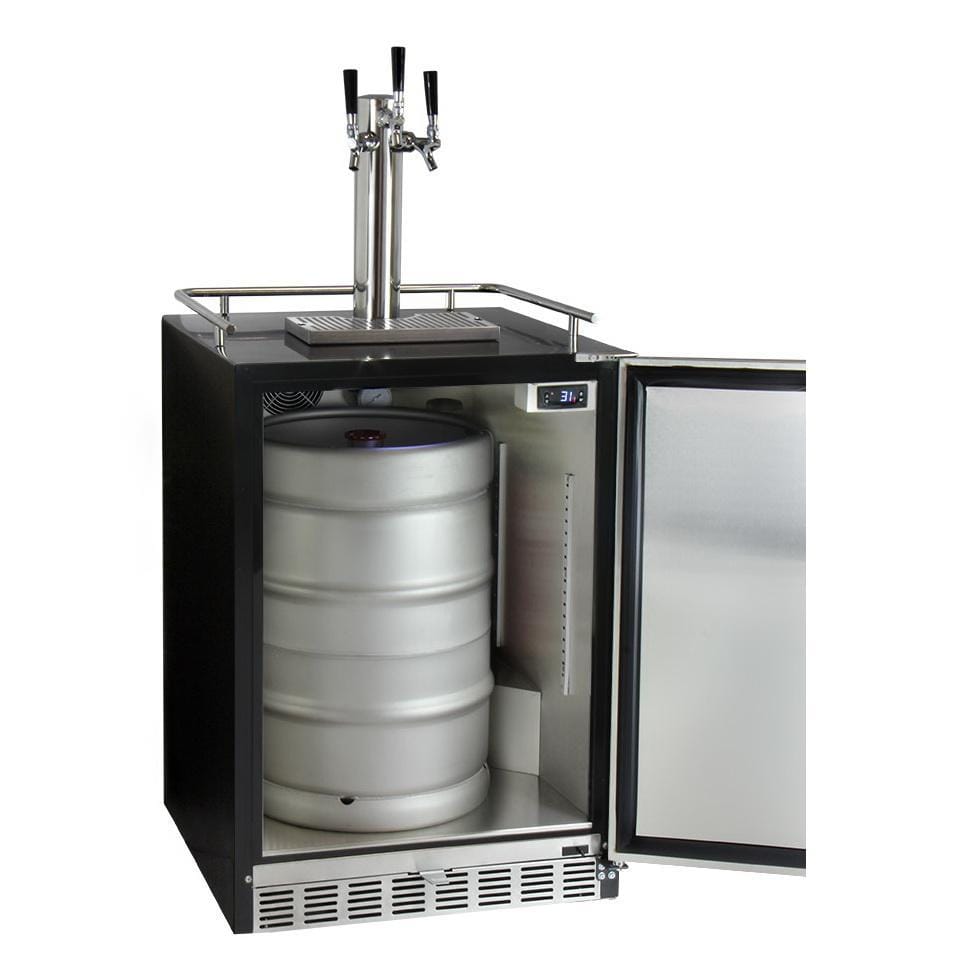 Kegco 24&quot; Wide Triple Tap Stainless Steel Built-In Right Hinge Kegerator with Kit