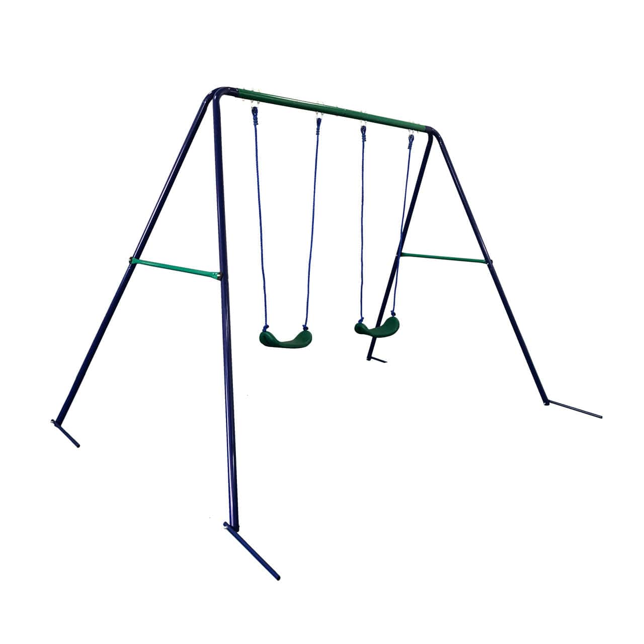Aleko Outdoor Sturdy Child Swing Seat with 2 Swings - Blue and Green
