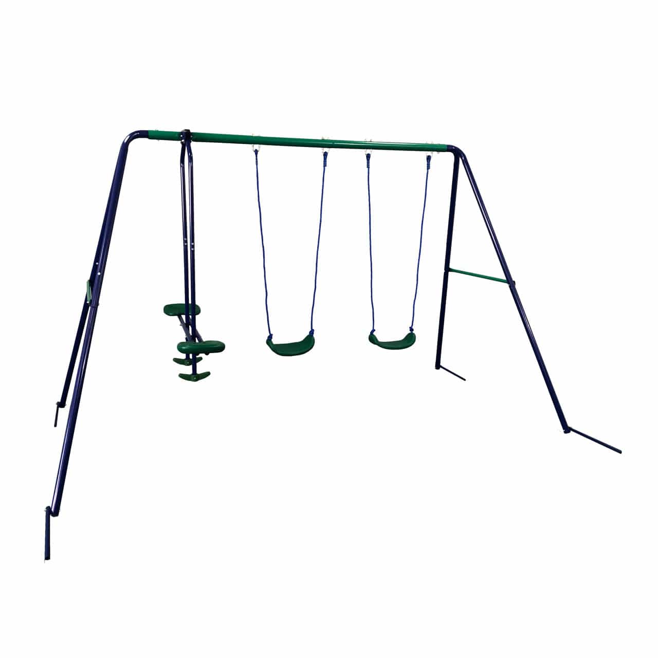 Aleko Outdoor Sturdy Child Swing Set with 2 Swings and 1 Glider - Blue and Green