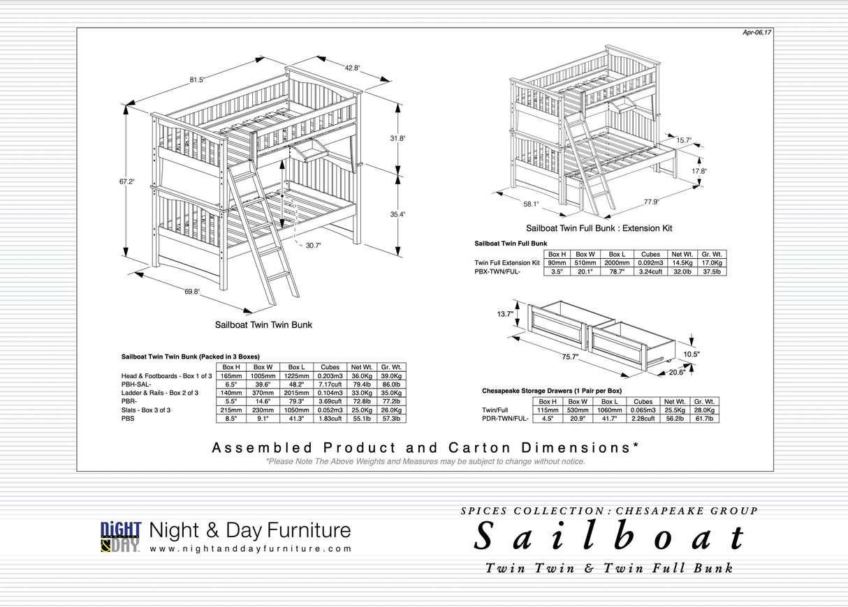 Night and Day Furniture Sailboat Bunk in Brushed Driftwood finish