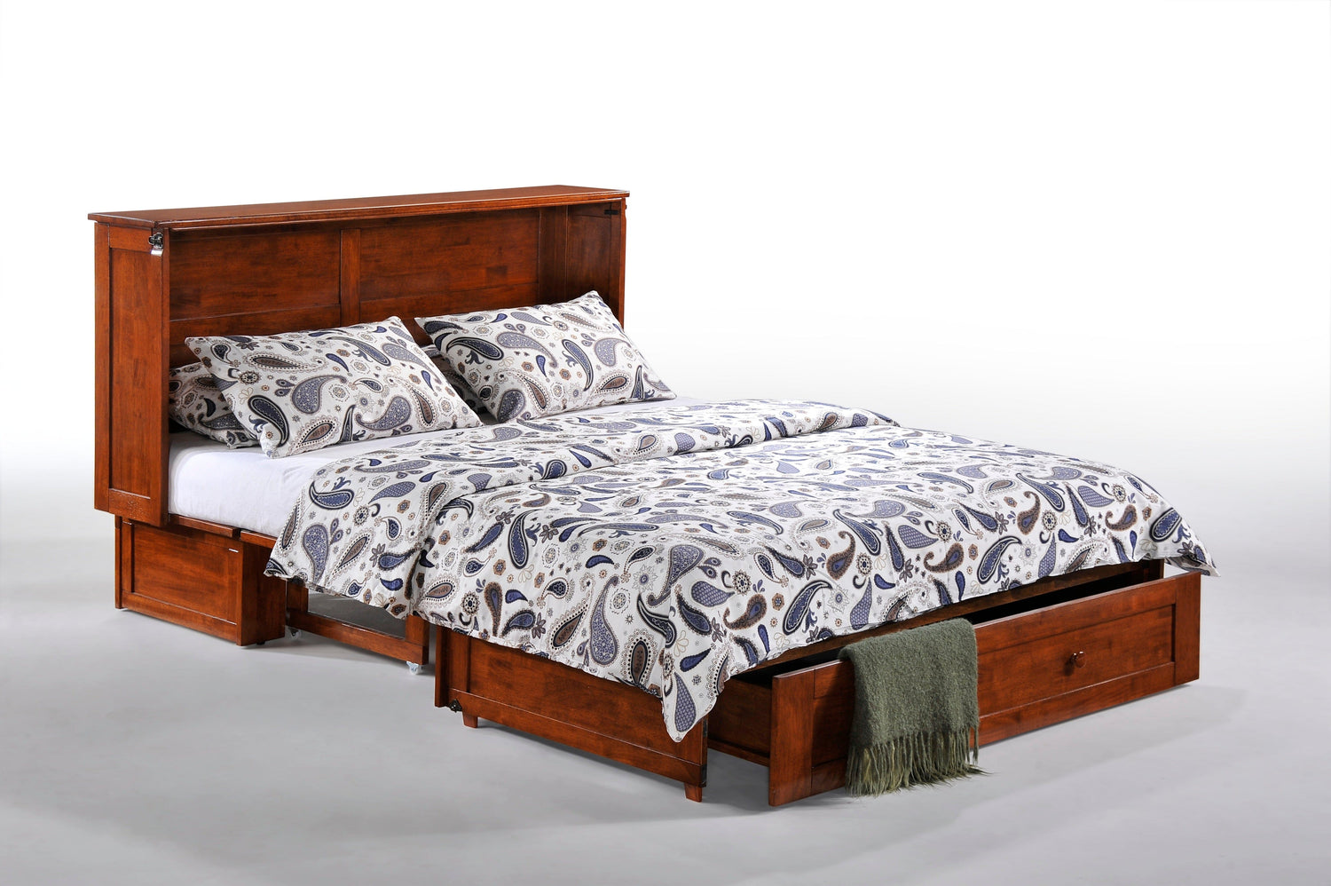 Night and Day Furniture Clover Queen Murphy Cabinet Bed in Cherry Finish with Mattress