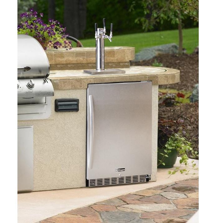 Kegco Triple Faucet Full Size Digital Outdoor Undercounter Javarator - Stainless Steel with Right Hinge