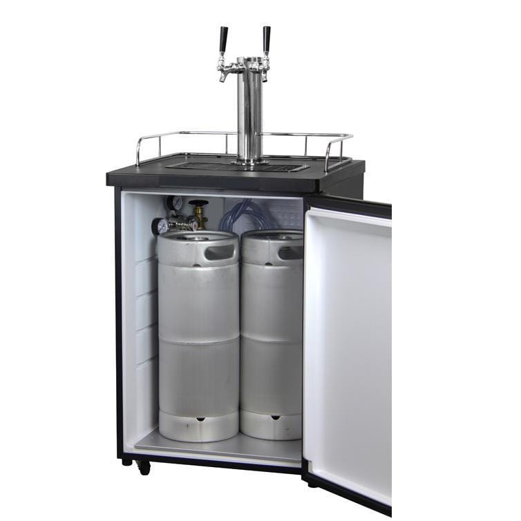 Kegco Double Faucet Kombucha Cooler Dispenser with Black Cabinet and Stainless Steel Door