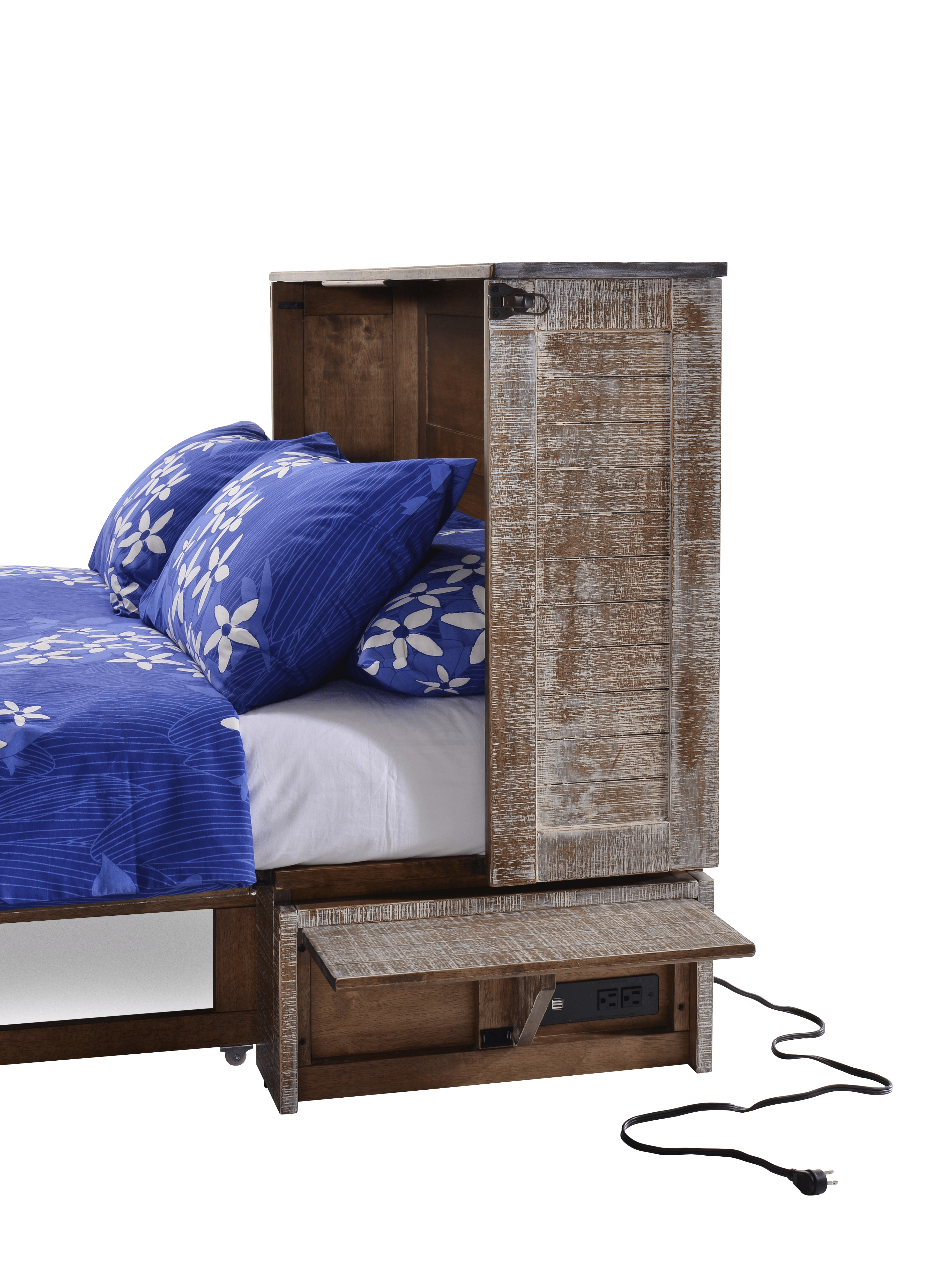 Night and Day Furniture Poppy Queen Murphy Cabinet Bed in White Bark Finish with Mattress