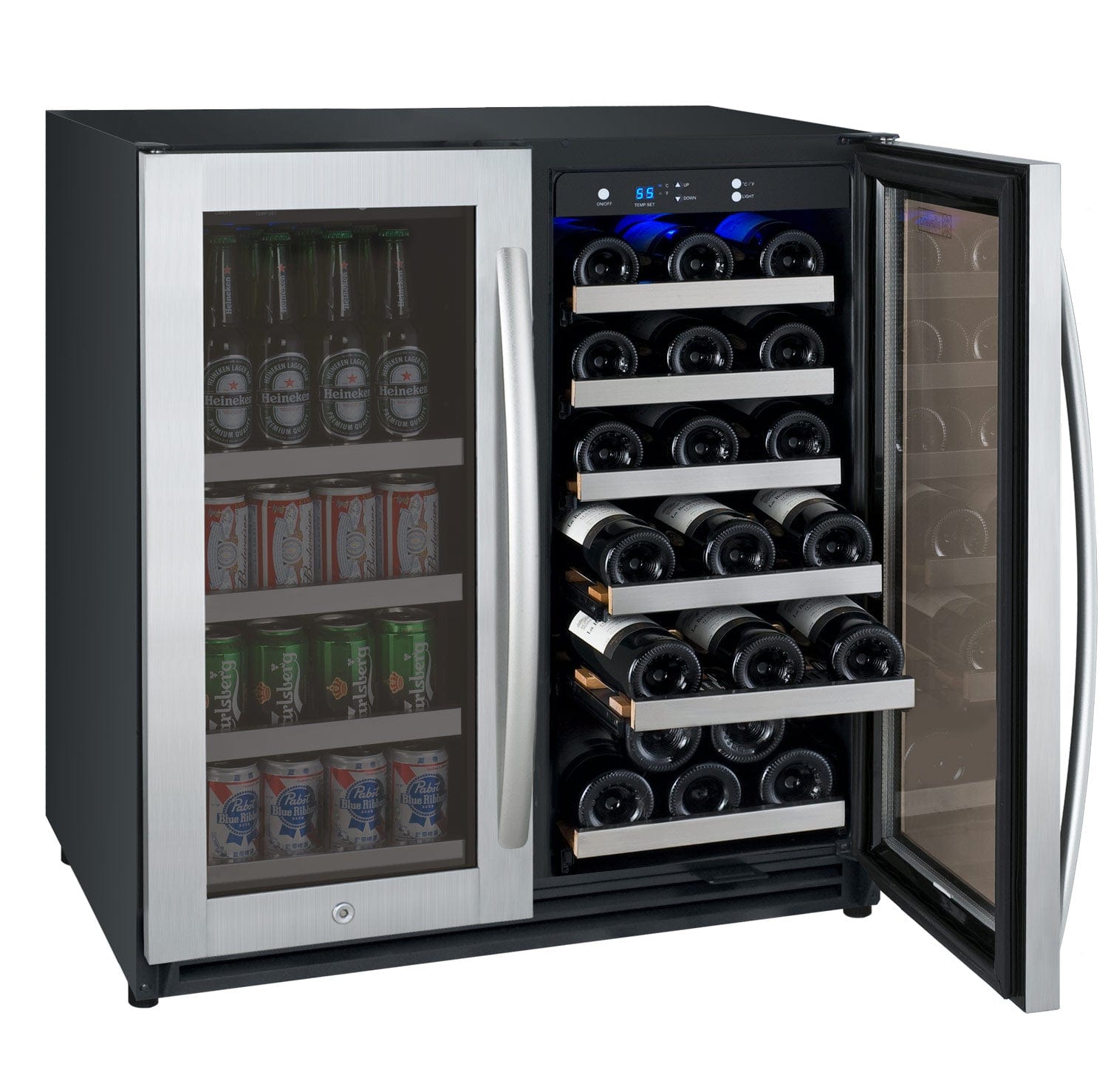 Allavino 30&quot; Wide FlexCount II Tru-Vino 30 Bottle/88 Can Dual Zone Stainless Steel Built-In Wine Refrigerator/Beverage Center