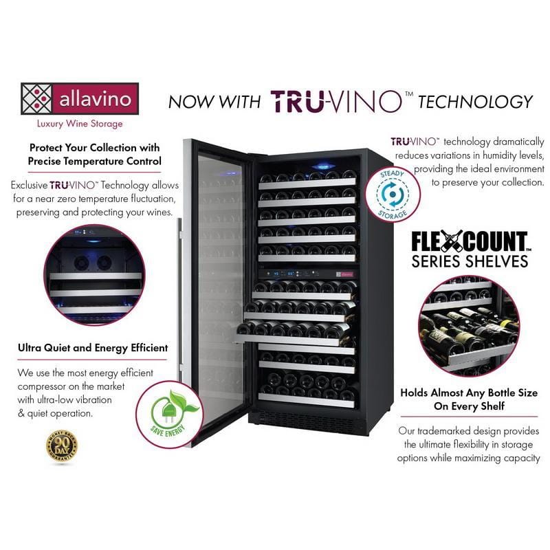 Allavino 24&quot; Wide FlexCount II Tru-Vino 121 Bottle Dual Zone Stainless Steel Wine Refrigerator