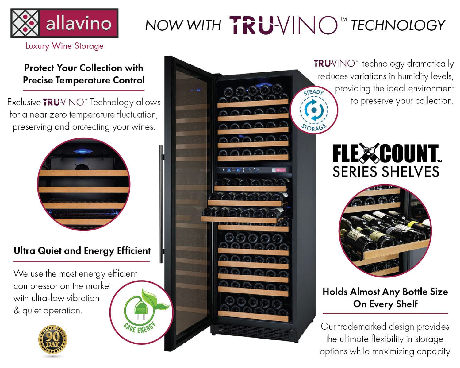 Allavino 24&quot; Wide FlexCount II Tru-Vino 172 Bottle Dual Zone Black Wine Refrigerator