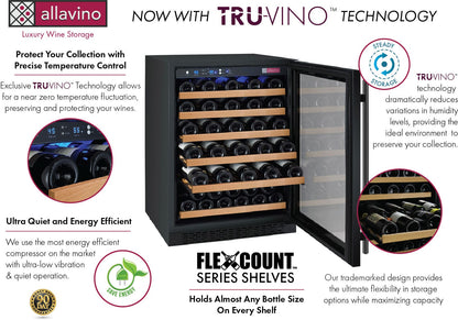 Allavino 47&quot; Wide FlexCount II Tru-Vino 112 Bottle Dual Zone Black Side-by-Side Wine Refrigerator
