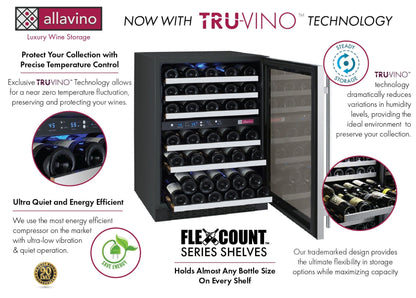 Allavino 47&quot; Wide FlexCount II Tru-Vino 112 Bottle Four Zone Stainless Steel Side-by-Side Wine Refrigerator