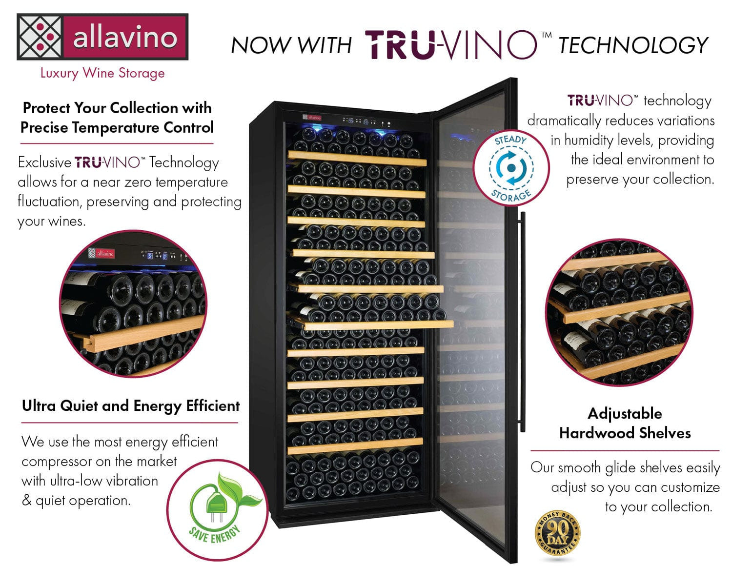 Allavino 32&quot; Wide Vite II Tru-Vino 277 Bottle Single Zone Black Right Hinge Wine Refrigerator