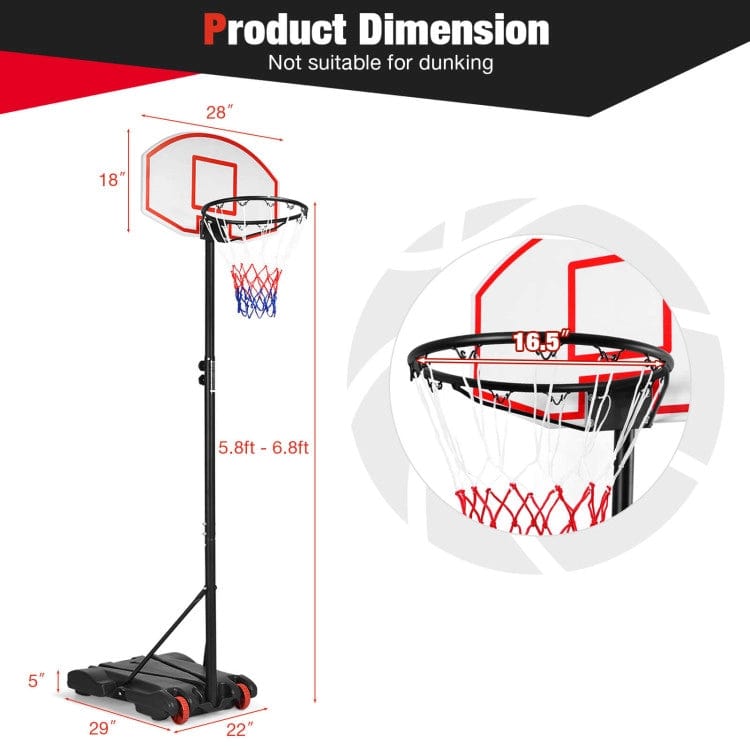 Costway Adjustable Basketball Hoop System Stand with Wheels