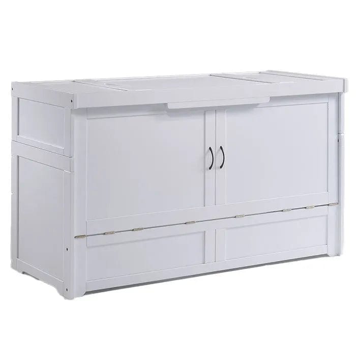 Night and Day Furniture Murphy Cube Queen Cabinet Bed in White with Mattress