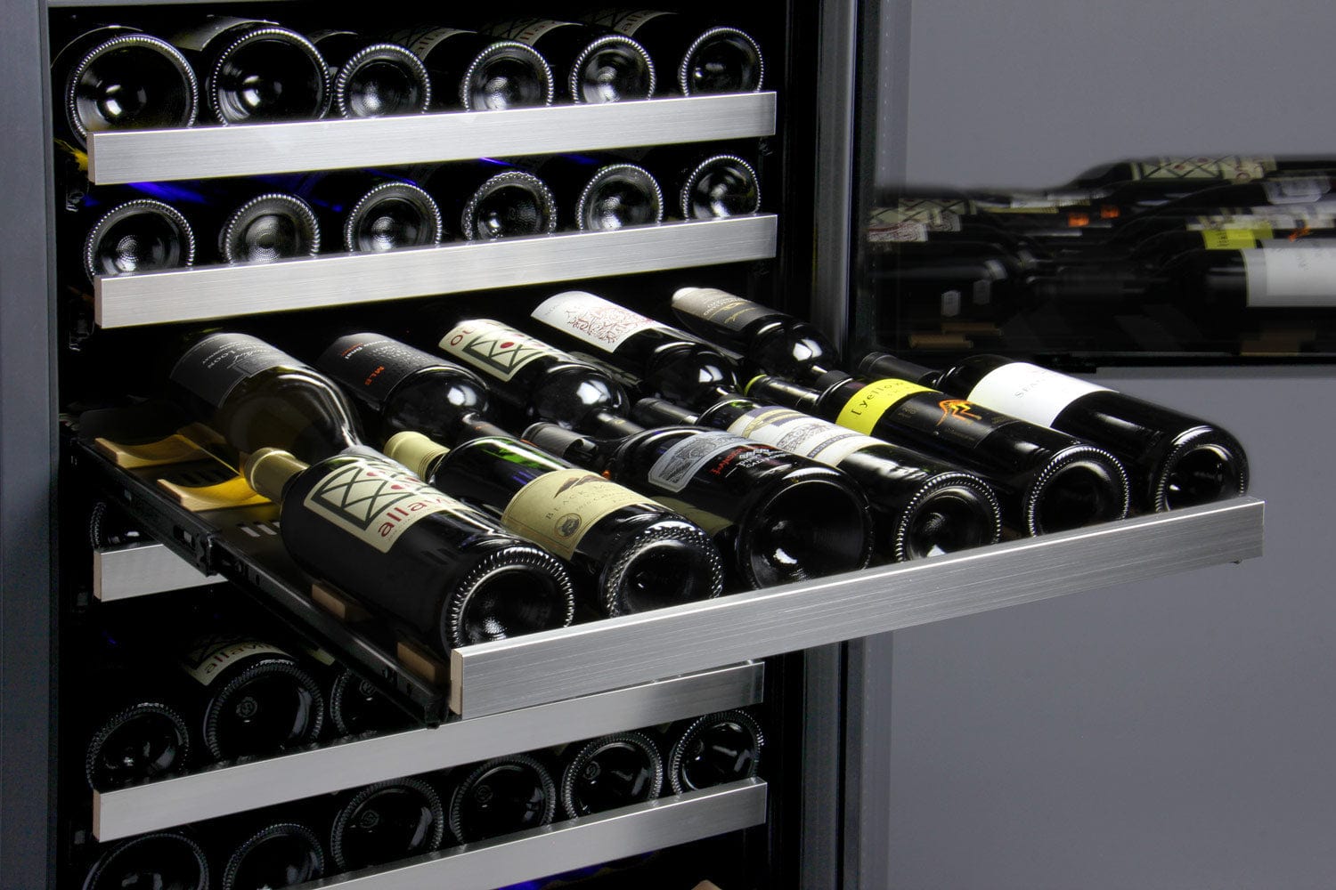 Allavino 47&quot; Wide FlexCount II Tru-Vino 344 Bottle Four-Zone Stainless Steel Side-by-Side Wine Refrigerator