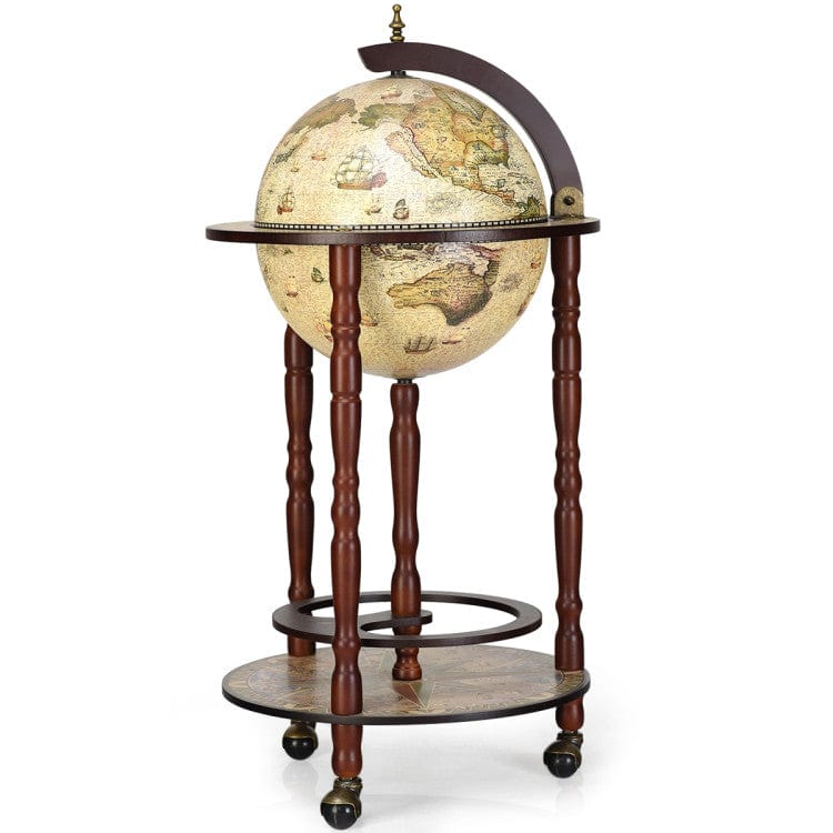 Costway Italian Style Design Wooden Globe Liquor Bottle Wine Rack