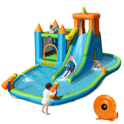 Costway Inflatable Water Slide Kids Bounce House Splash Water Pool with Blower
