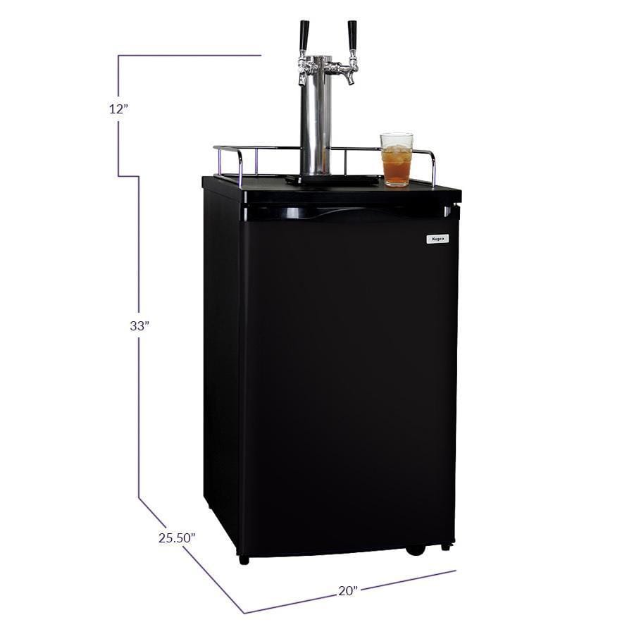 Kegco Dual Faucet Kombucha Dispense System with Black Cabinet and Door